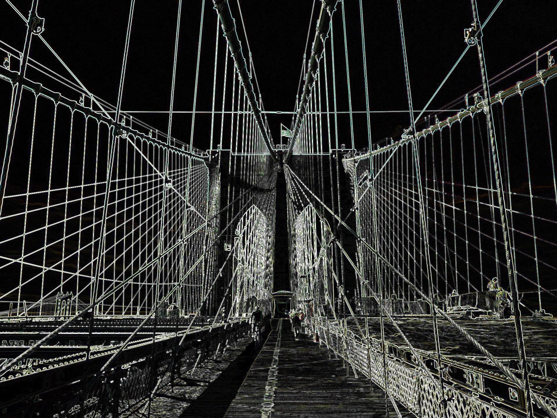 Greyscale picture of a bridge with edges detected